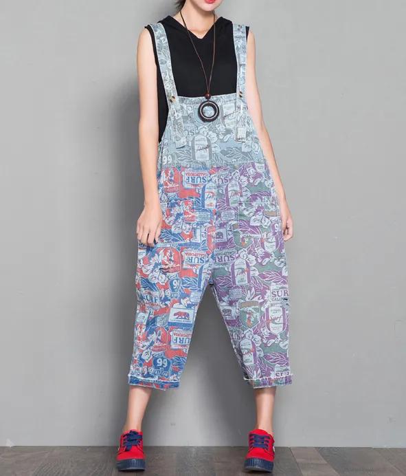 Floral Loose Denim Casual Spring Denim Overall Women Jumpsuits  QYCQ31