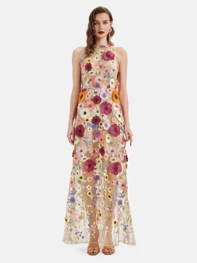 French 3D Floral Embroidered Dress