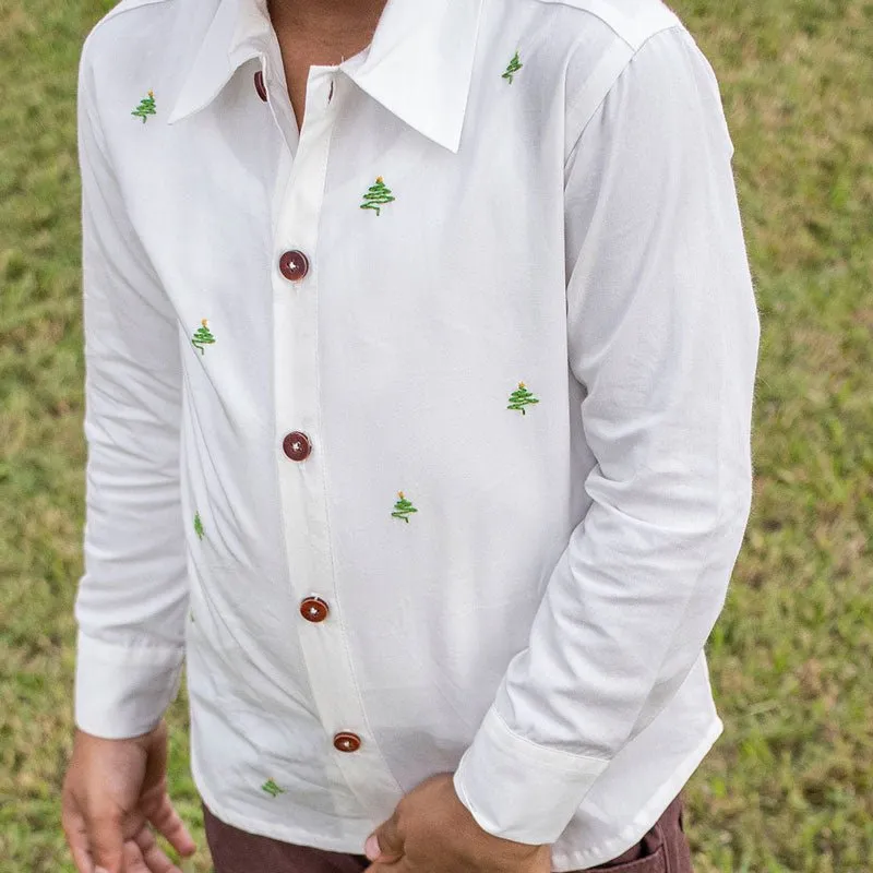 Frosty Pine Trees Embroidered Formal Shirt