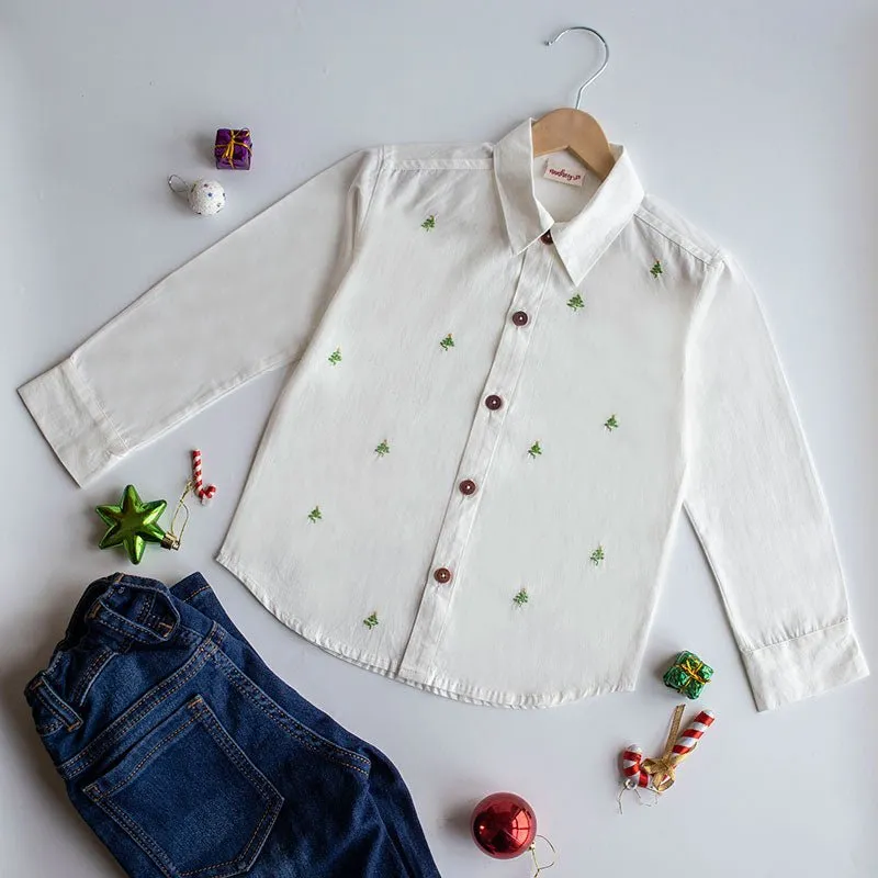 Frosty Pine Trees Embroidered Formal Shirt