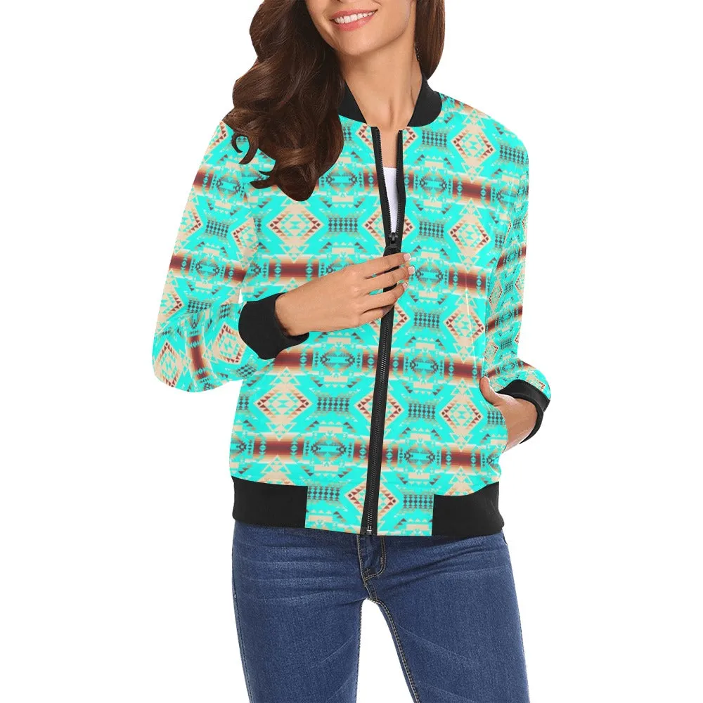 Gathering Earth Turquoise All Over Print Bomber Jacket for Women