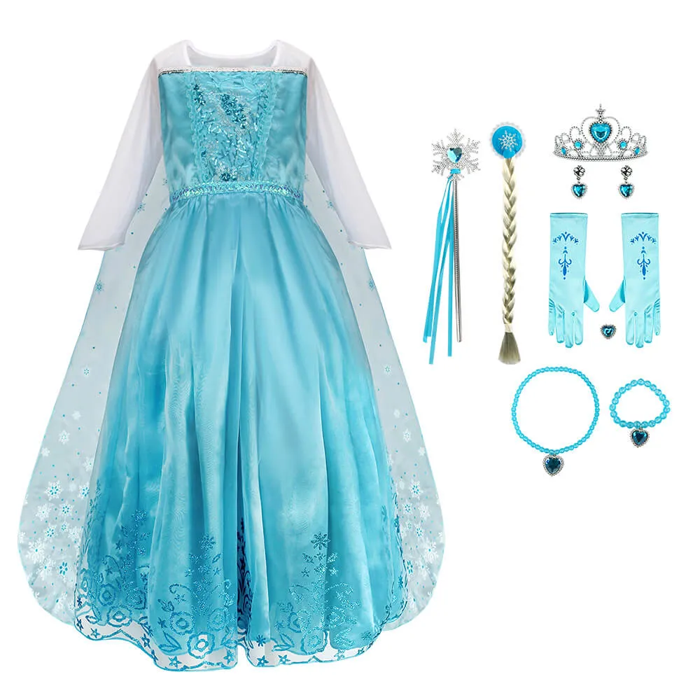 Girls Frozen Elsa Dress Cosplay Costume