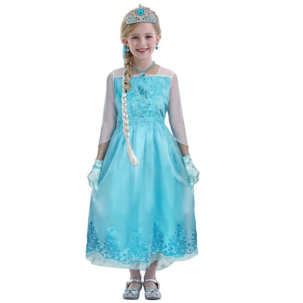 Girls Frozen Elsa Dress Cosplay Costume