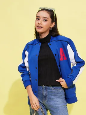 Girls Royal Blue Fleece Alphabet Varsity Jacket