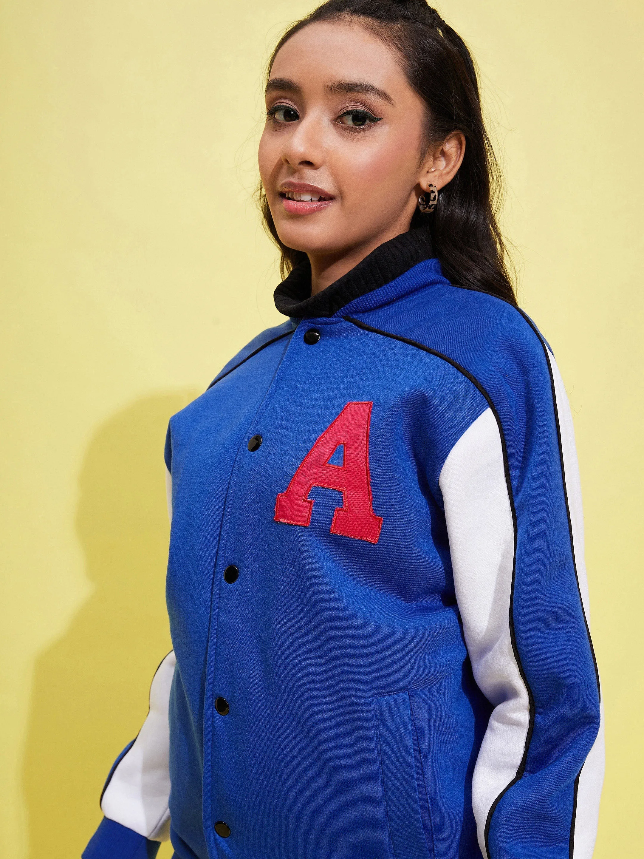 Girls Royal Blue Fleece Alphabet Varsity Jacket