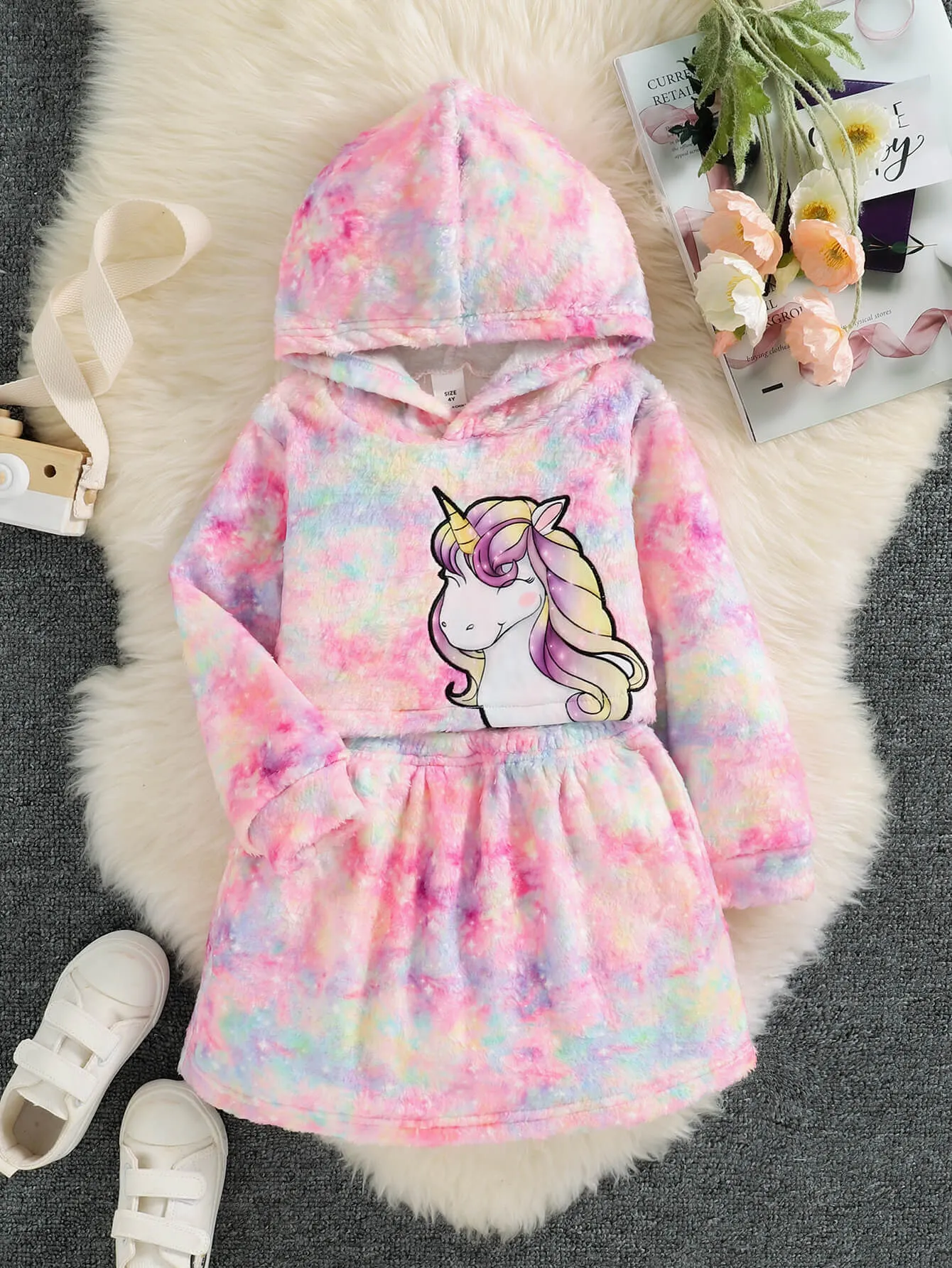 Girls Tie-Dye Unicorn Hoodie and Skirt Set