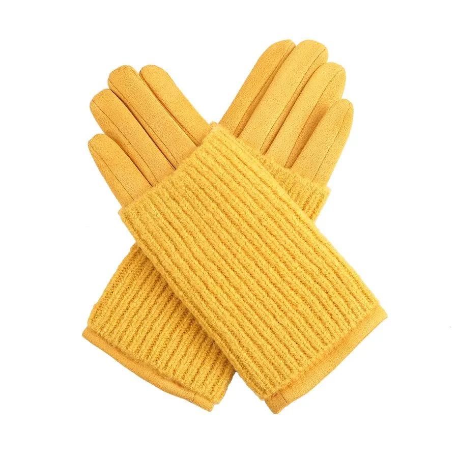 Gloves With Pulled Over Knit Cuff - Mustard