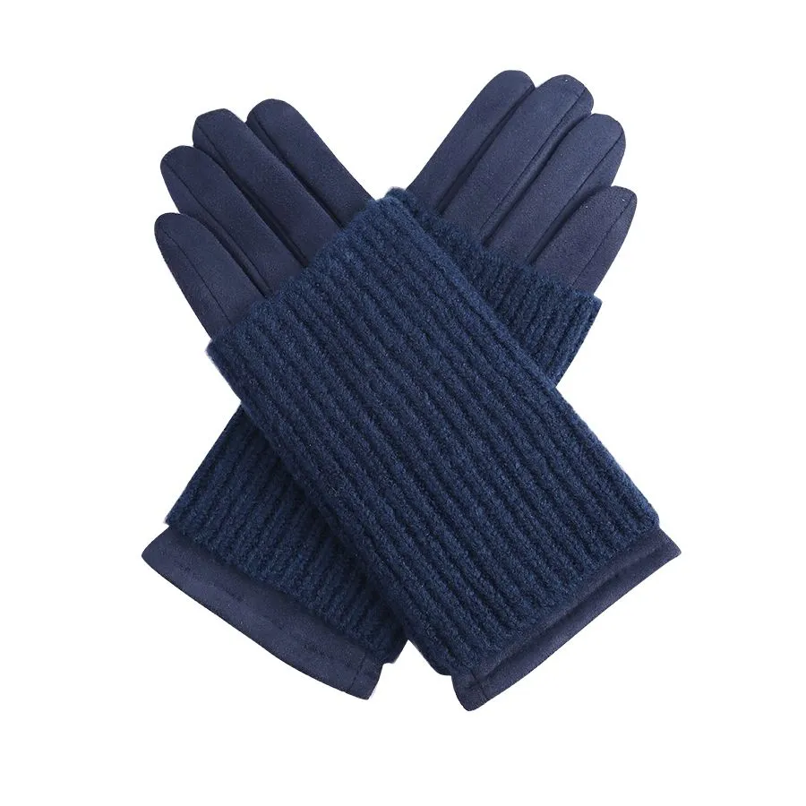 Gloves With Pulled Over Knit Cuff - Navy