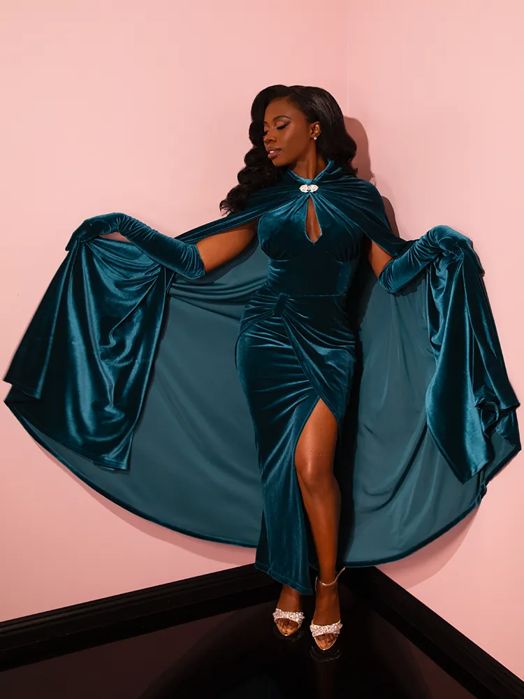 Golden Era Cape in Teal Velvet - Vixen by Micheline Pitt