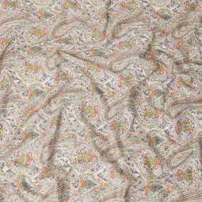 Grey Uragiri cotton fabric with multi colour prints in paisley design-11226