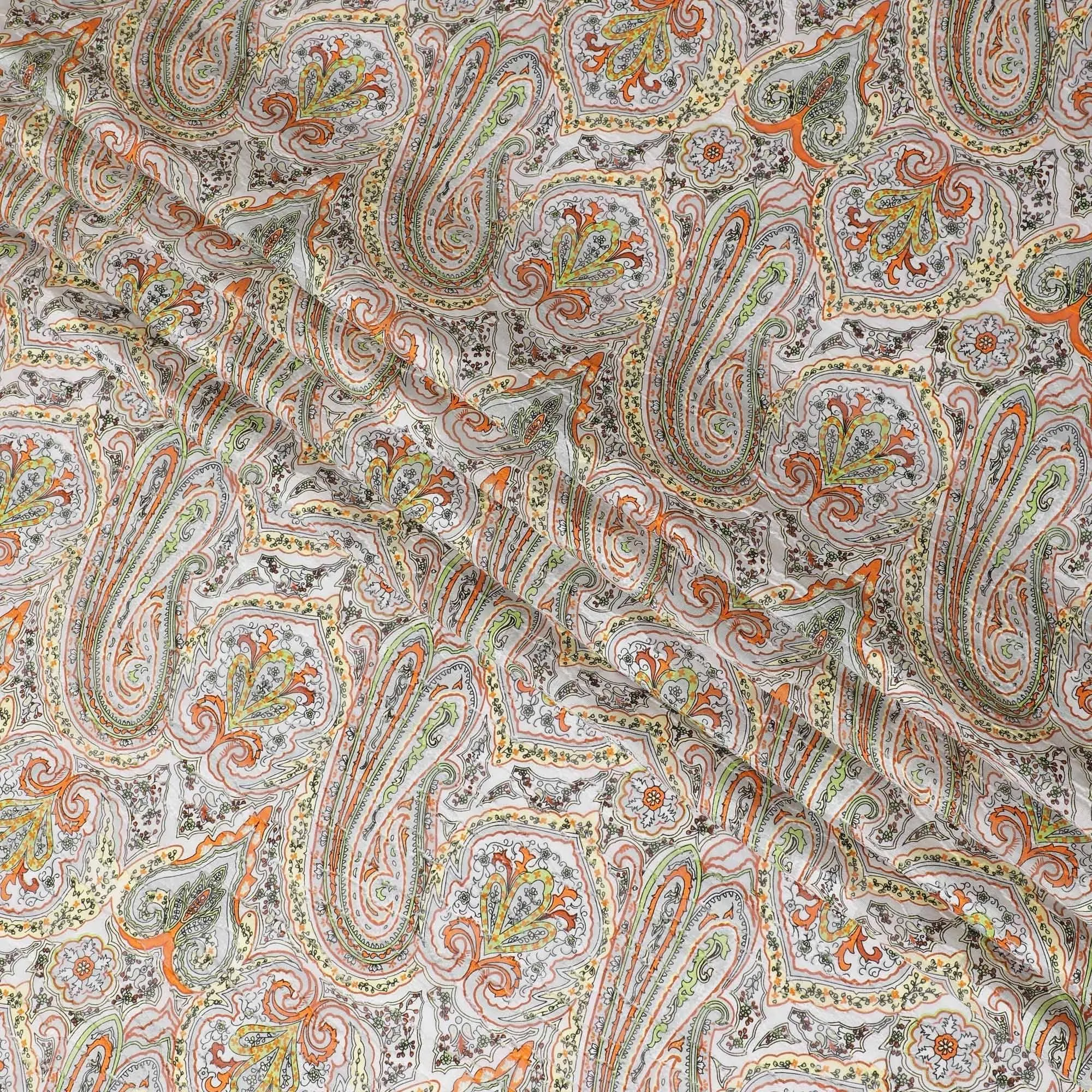 Grey Uragiri cotton fabric with multi colour prints in paisley design-11226