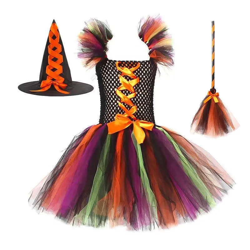 Halloween children's costume magic cosplay movie girl princess dress festival stage performance mesh girl dress 3-piece set