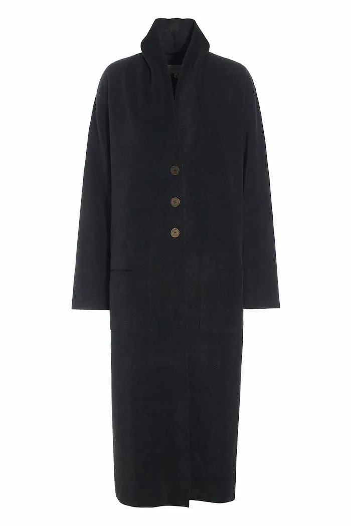 Henriette Cozy Button-up Long Fleece Cardigan w/ Pockets | Soft Black