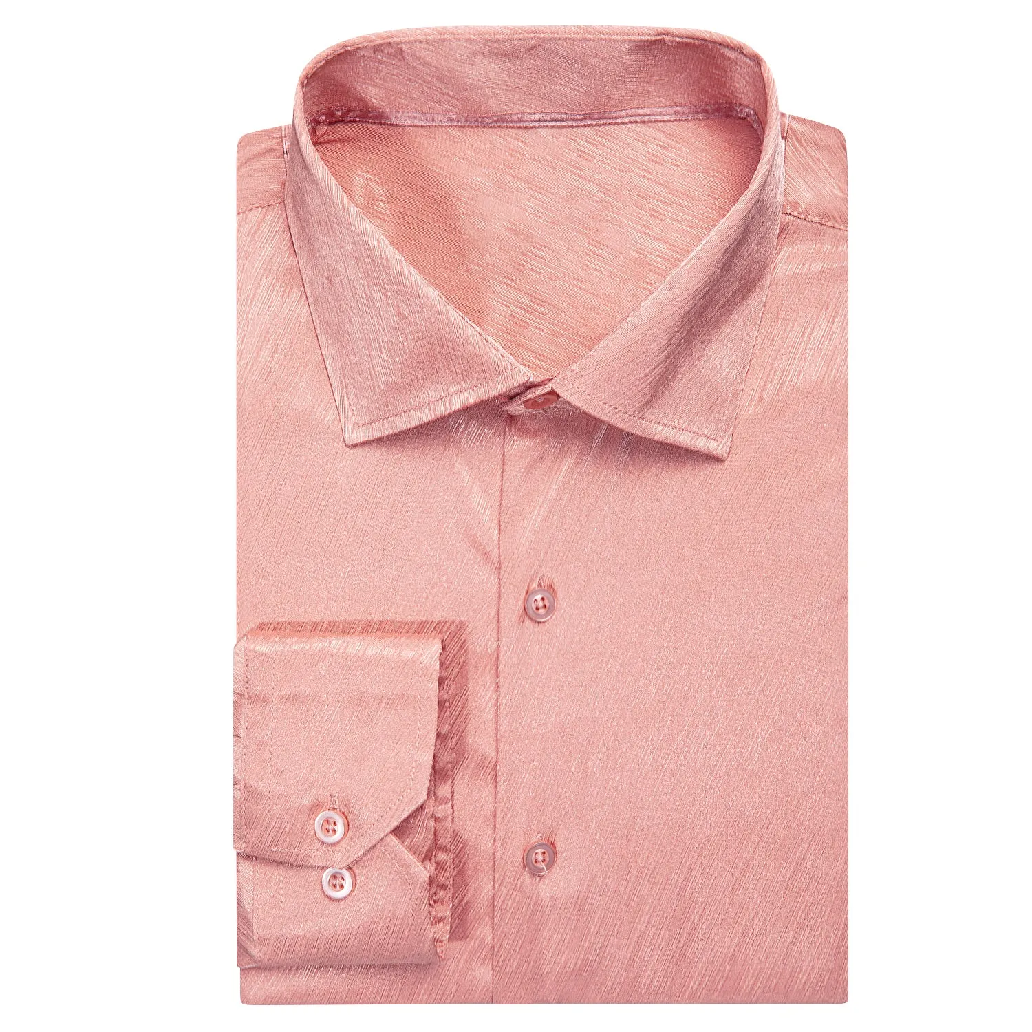 Hi-Tie Rose Pink Shirt Golden Solid Silk Mens Button Long Sleeve Shirt