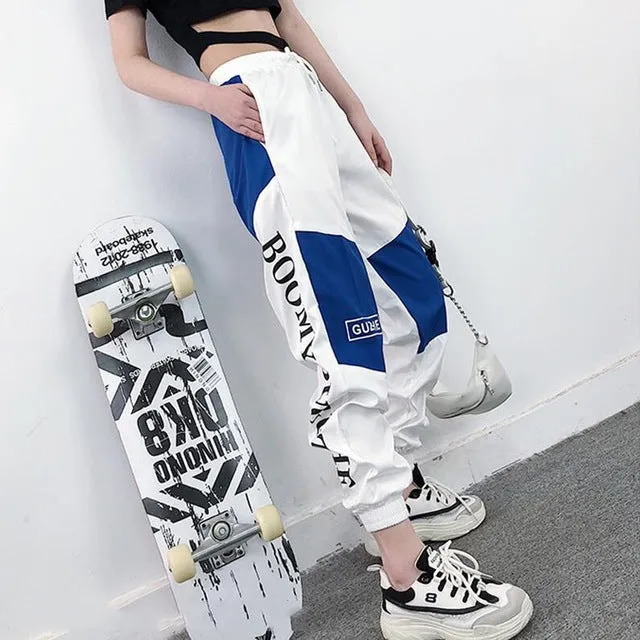 High Waist Letter Spliced Cargo Pants Women Loose Harajuku