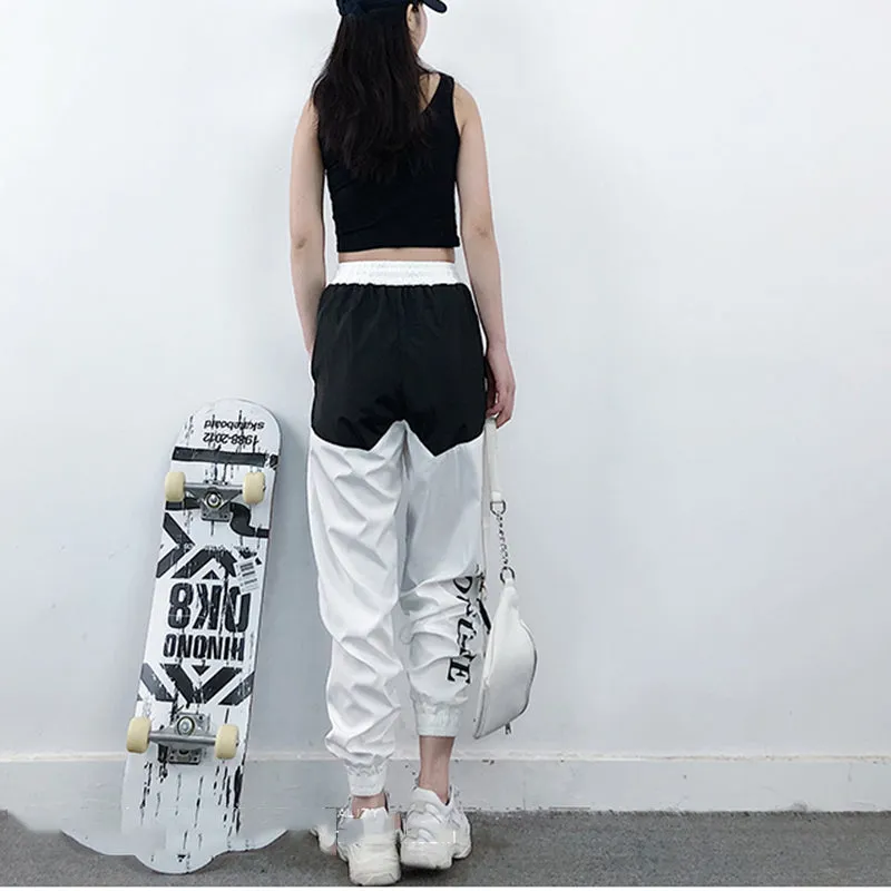 High Waist Letter Spliced Cargo Pants Women Loose Harajuku