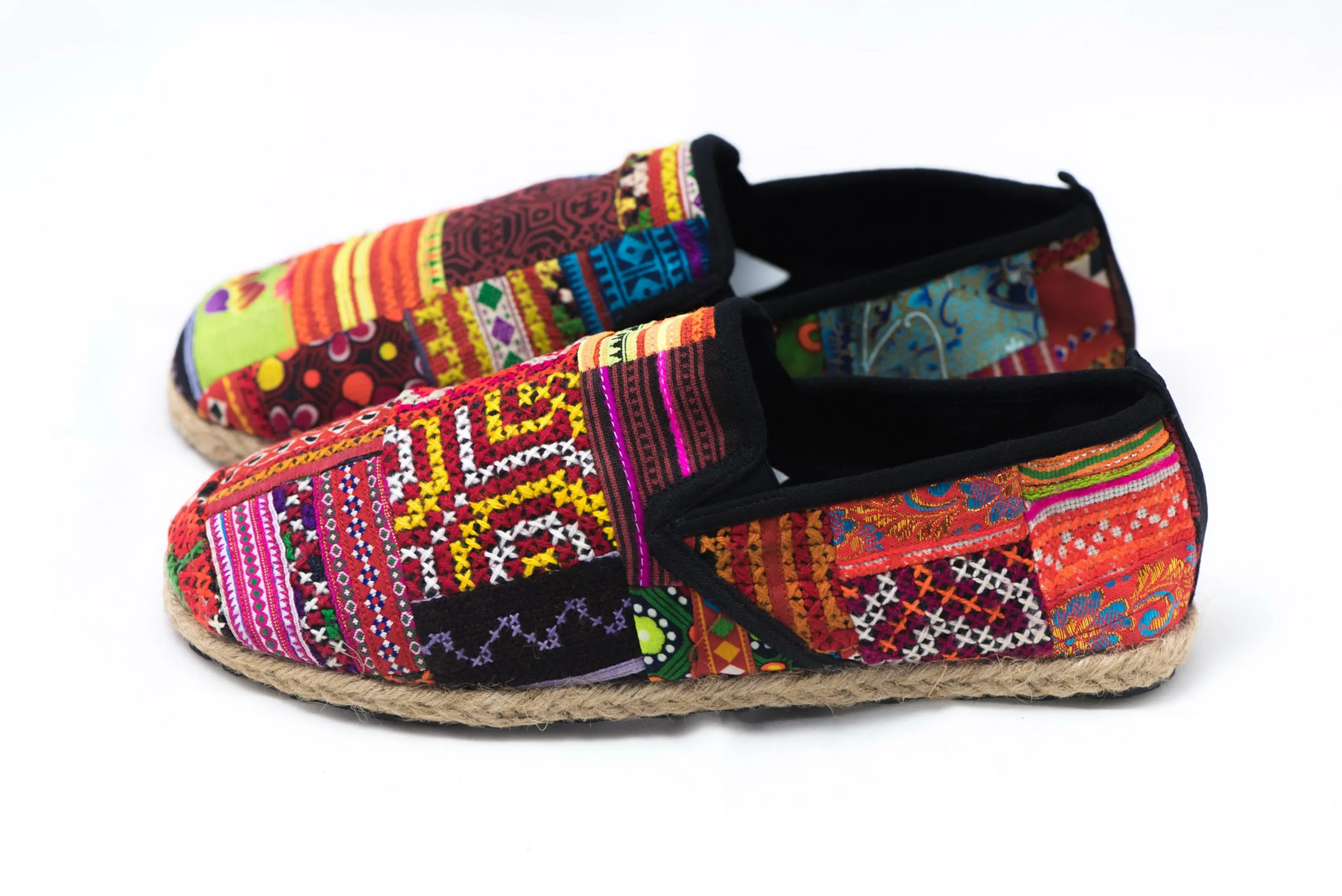 Hmong Patchwork Embroidered Slip On Shoes