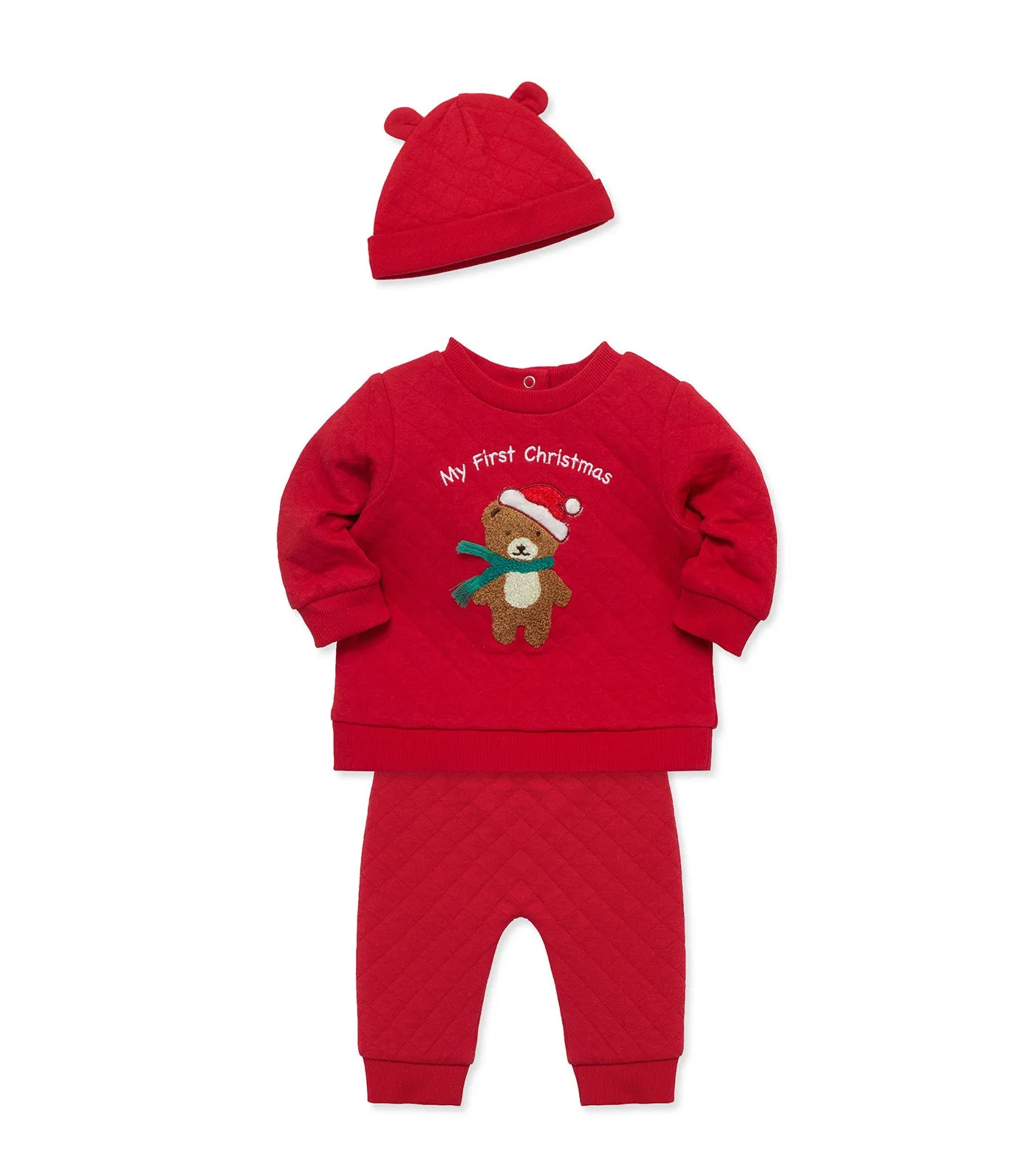 Holiday Bear Set and Hat Red