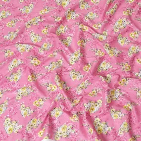 Hot Pink uragiri cotton voile fabric with same tone jacquard having multicolor print in floral design-D10062