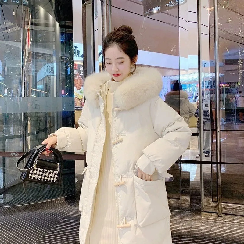 Internet celebrity down jacket women's 90 white duck down medium and long 2023 winter new fashion Korean version niche thickened large fur collar