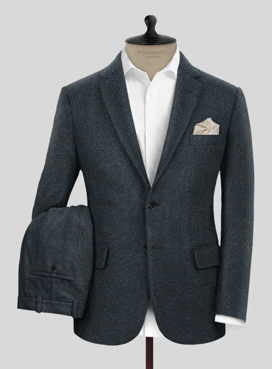 Italian Highlander Blue Herringbone Tweed Suit