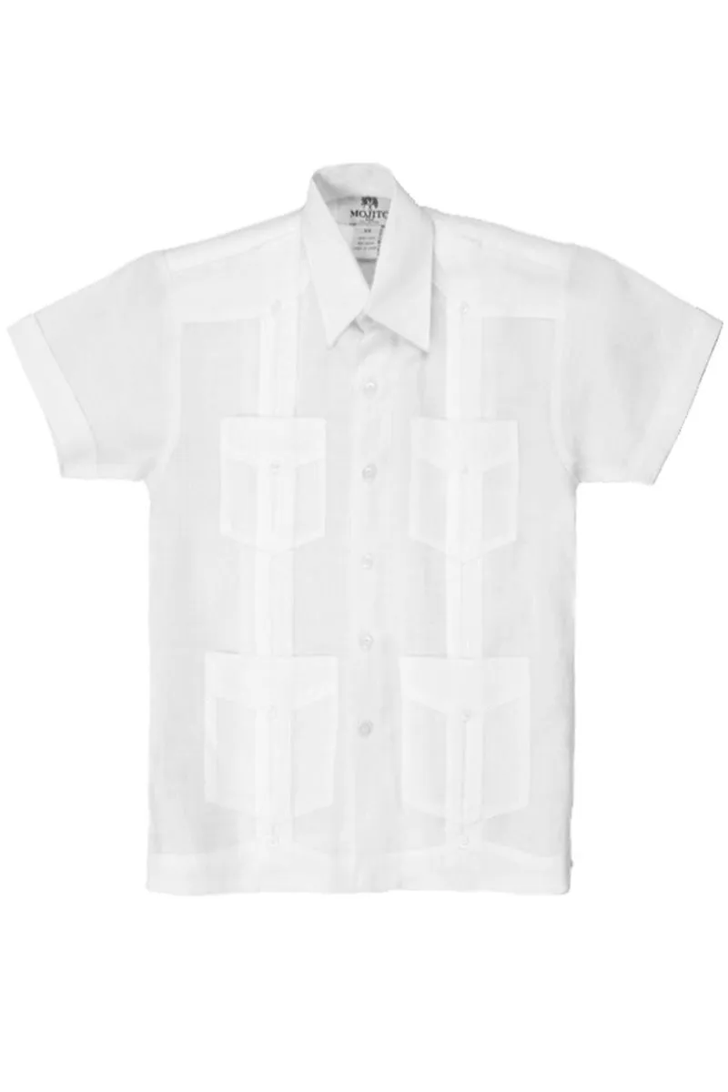 Junior Boys Linen Guayabera Shirt Short Sleeve 4 Pocked Design 14Y-20Y