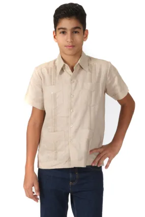 Junior Boys Linen Guayabera Shirt Short Sleeve 4 Pocked Design 14Y-20Y