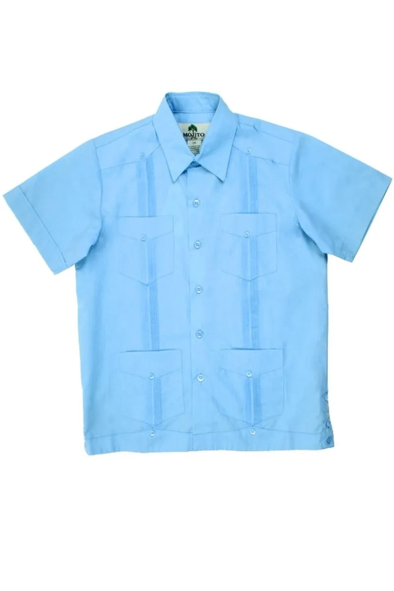 Junior Boys Linen Guayabera Shirt Short Sleeve 4 Pocked Design 14Y-20Y