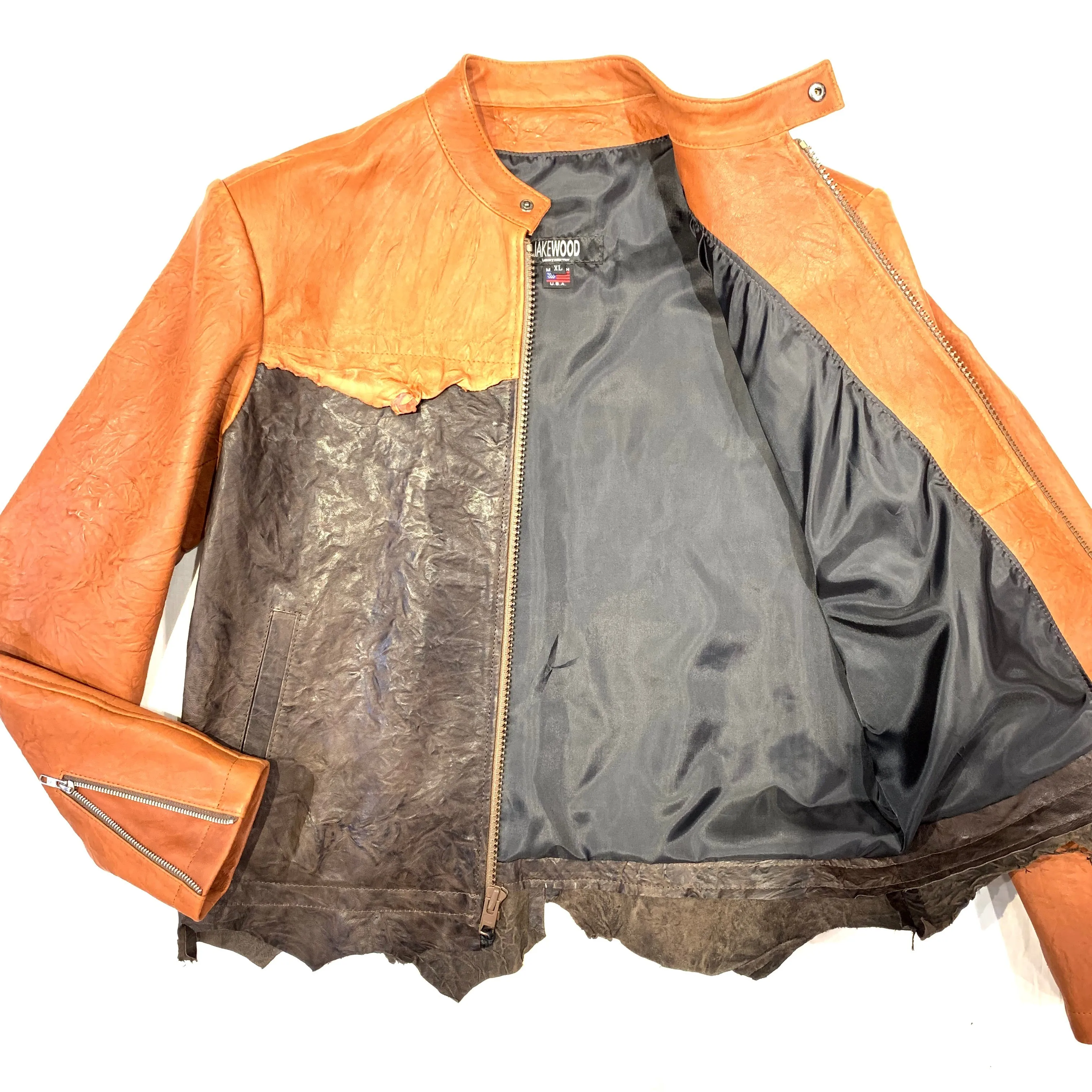 Kashani Brown Two Tone Raw Cut Lambskin Leather Jacket