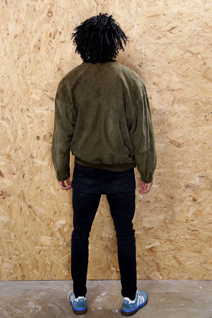 Khaki Green Suede Bomber Jacket