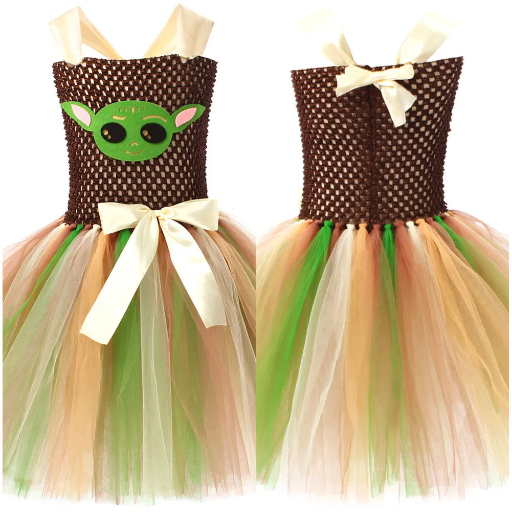 Kids Girls Baby Yoda Cosplay Costume Dress Halloween Carnival Party Disguise Suit