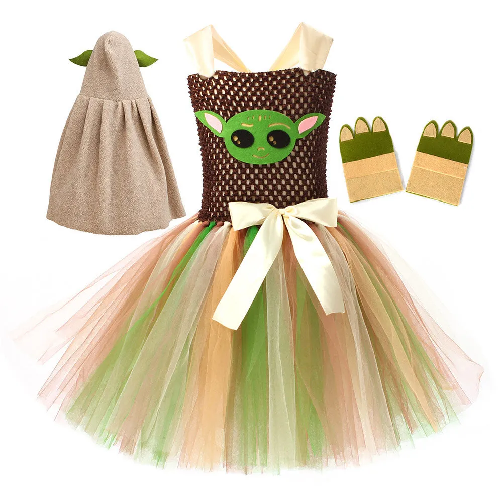 Kids Girls Baby Yoda Cosplay Costume Dress Halloween Carnival Party Disguise Suit