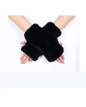 Knitted Shearling Fingerless Gloves