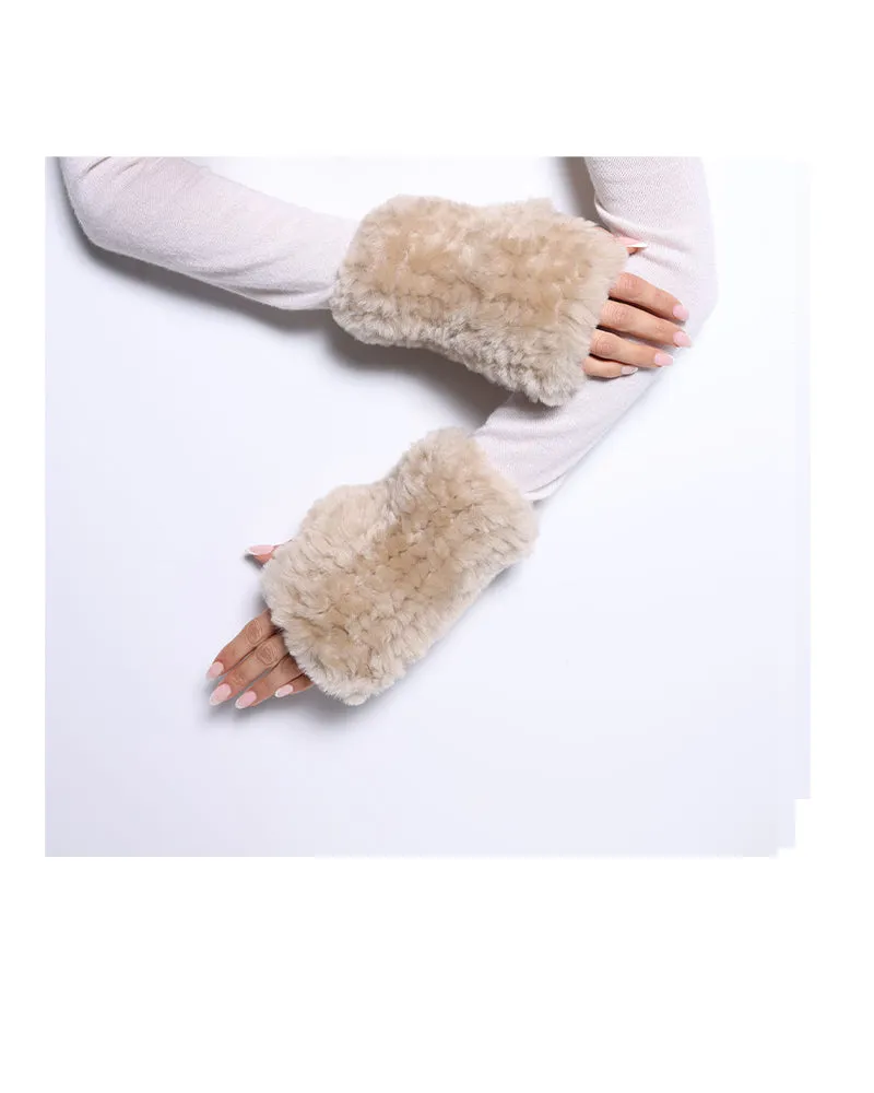 Knitted Shearling Fingerless Gloves