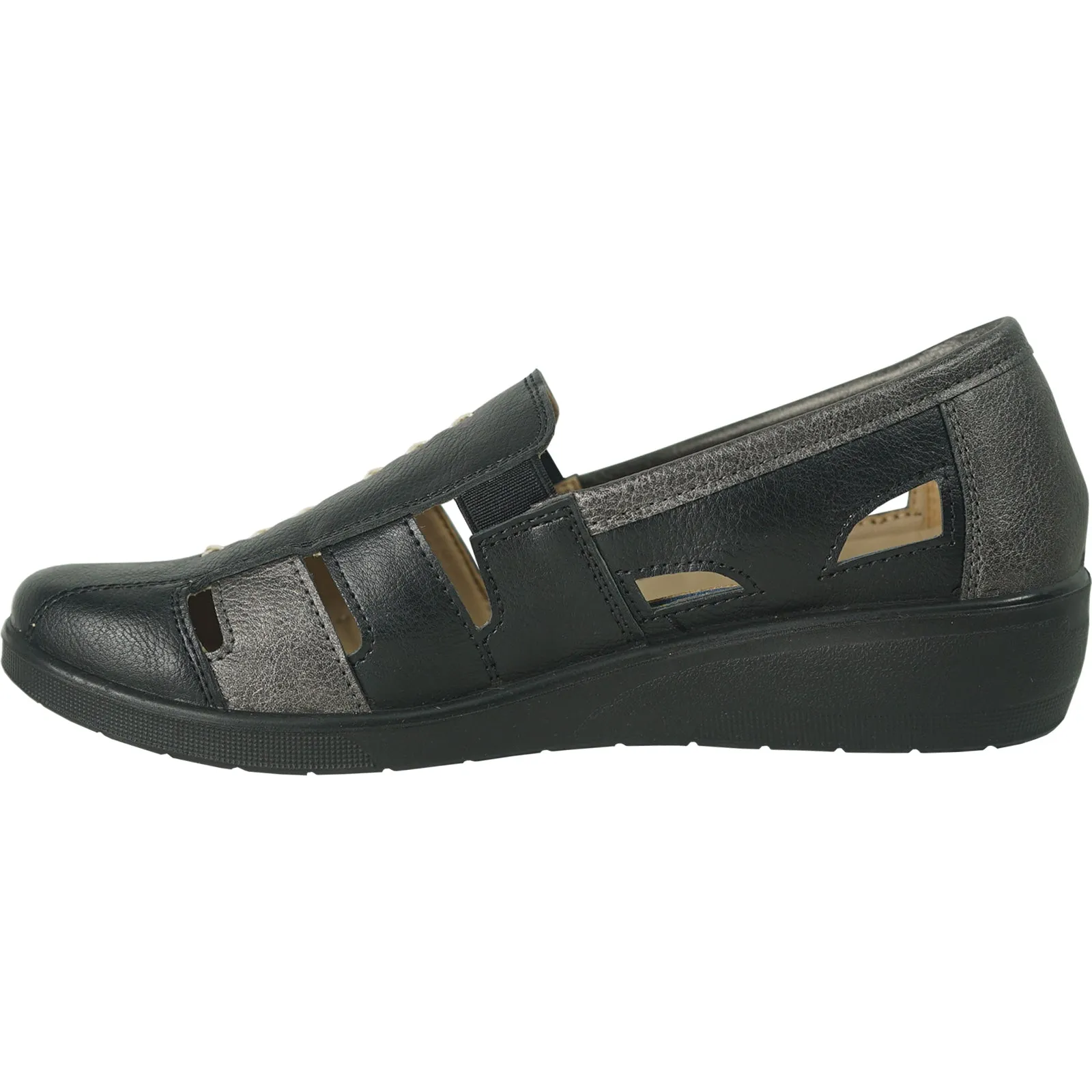 KOZI Women Comfort Casual Shoe OY3236 Wedge Sandal Black