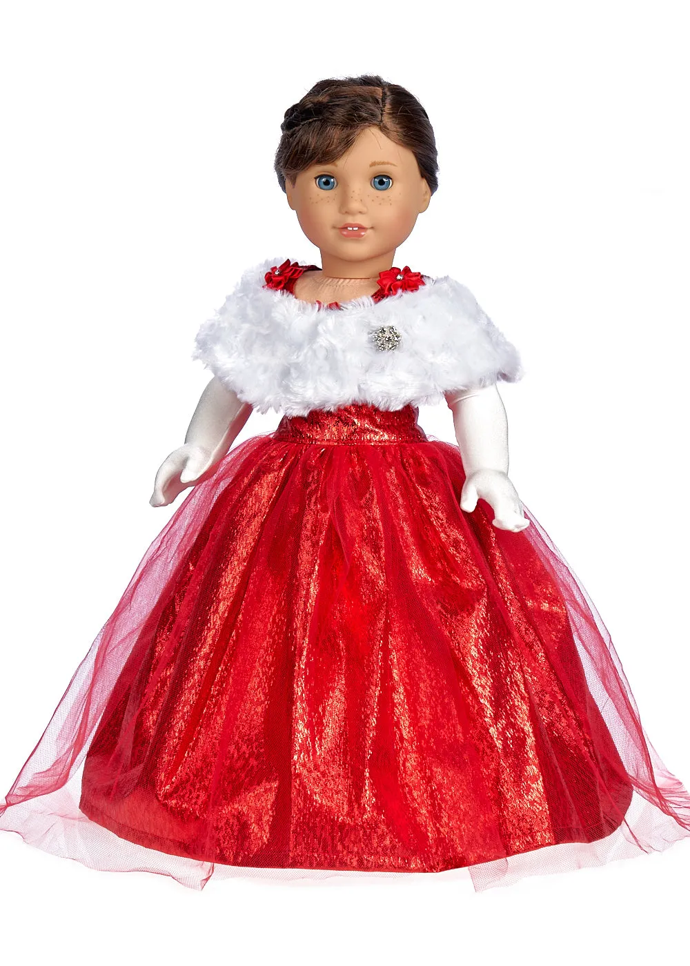 Lady in Red - 3 Piece Doll Outfit - Red Gown, Gloves and Cape