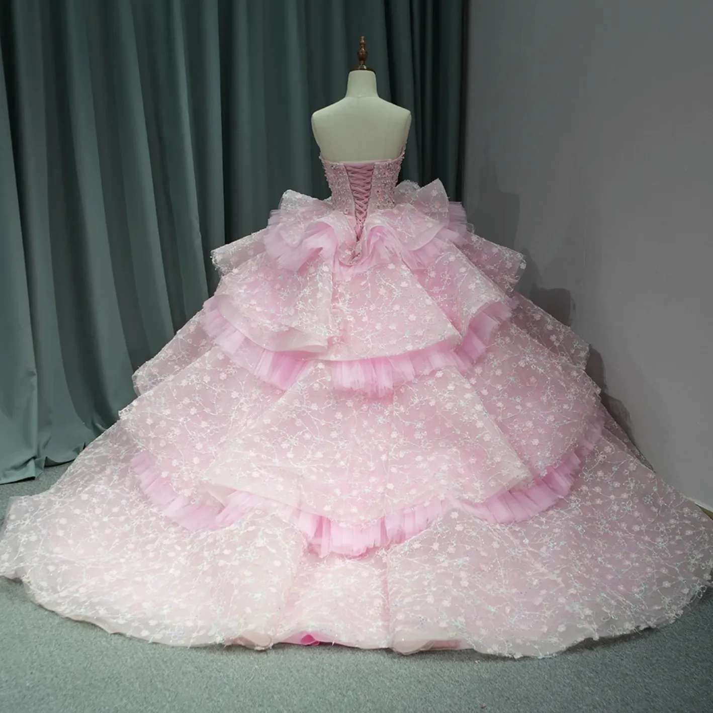 Layered Ruffles Beaded Quinceanera Sweet 16 Ball Gown