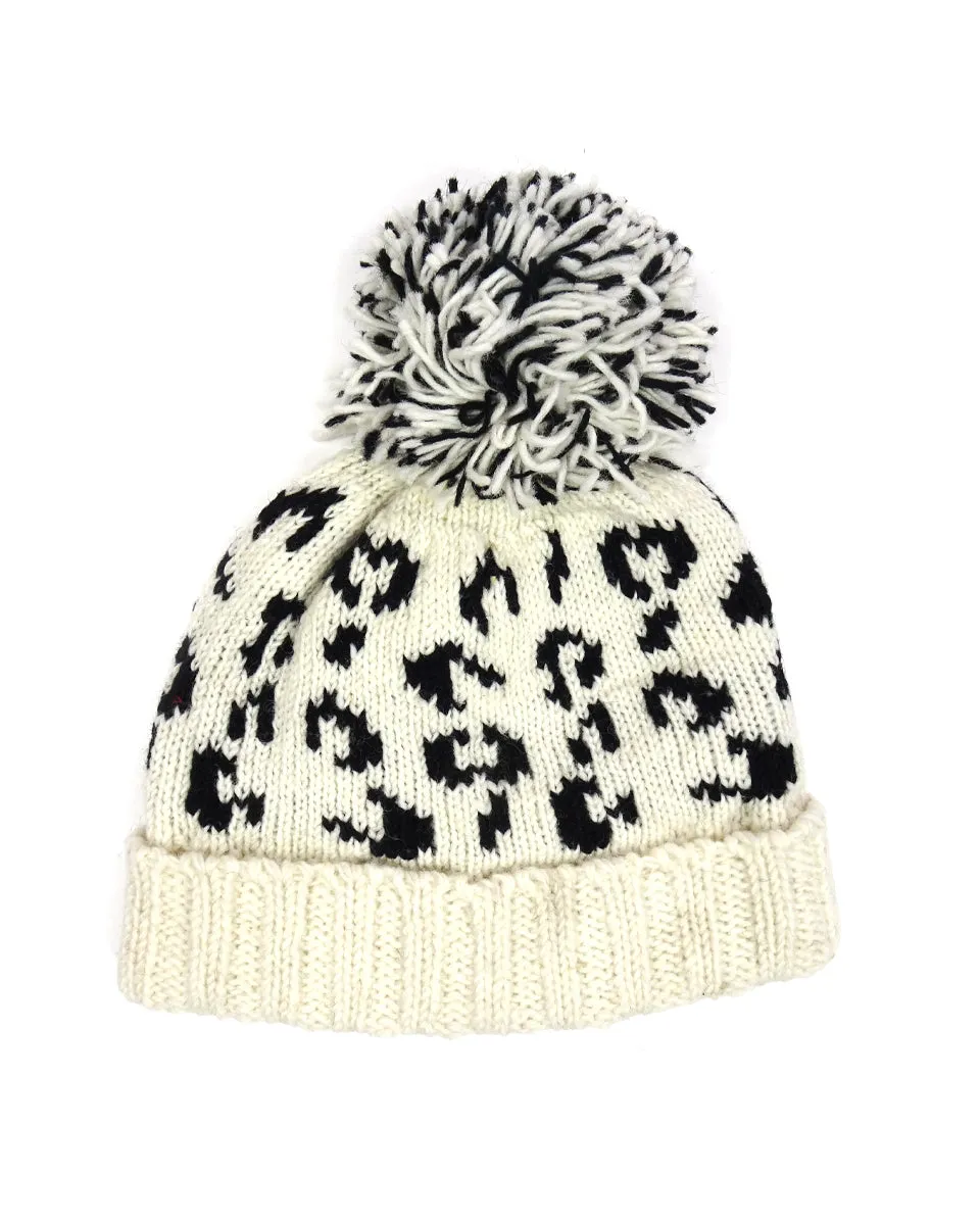 Leopard Beanie with Pom Pom