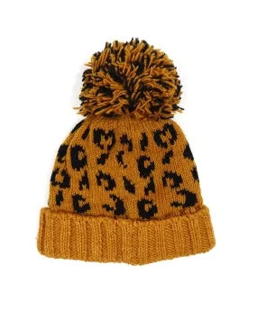 Leopard Beanie with Pom Pom