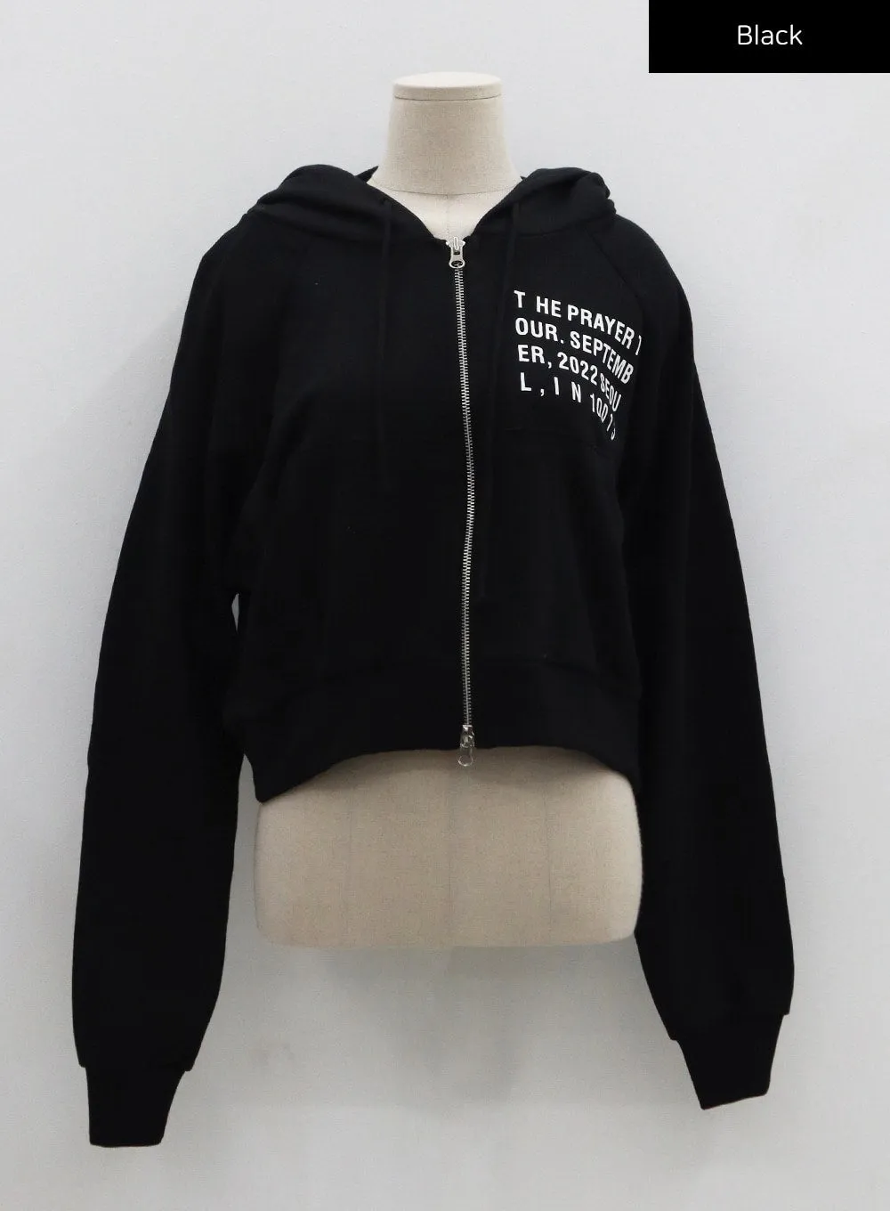 Lettering Zipper Semi Crop Hoodie CO06