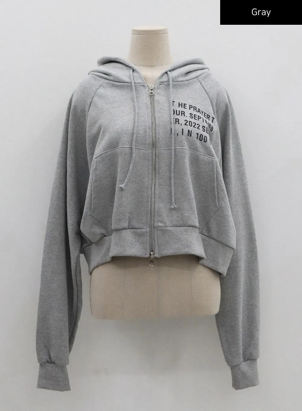 Lettering Zipper Semi Crop Hoodie CO06