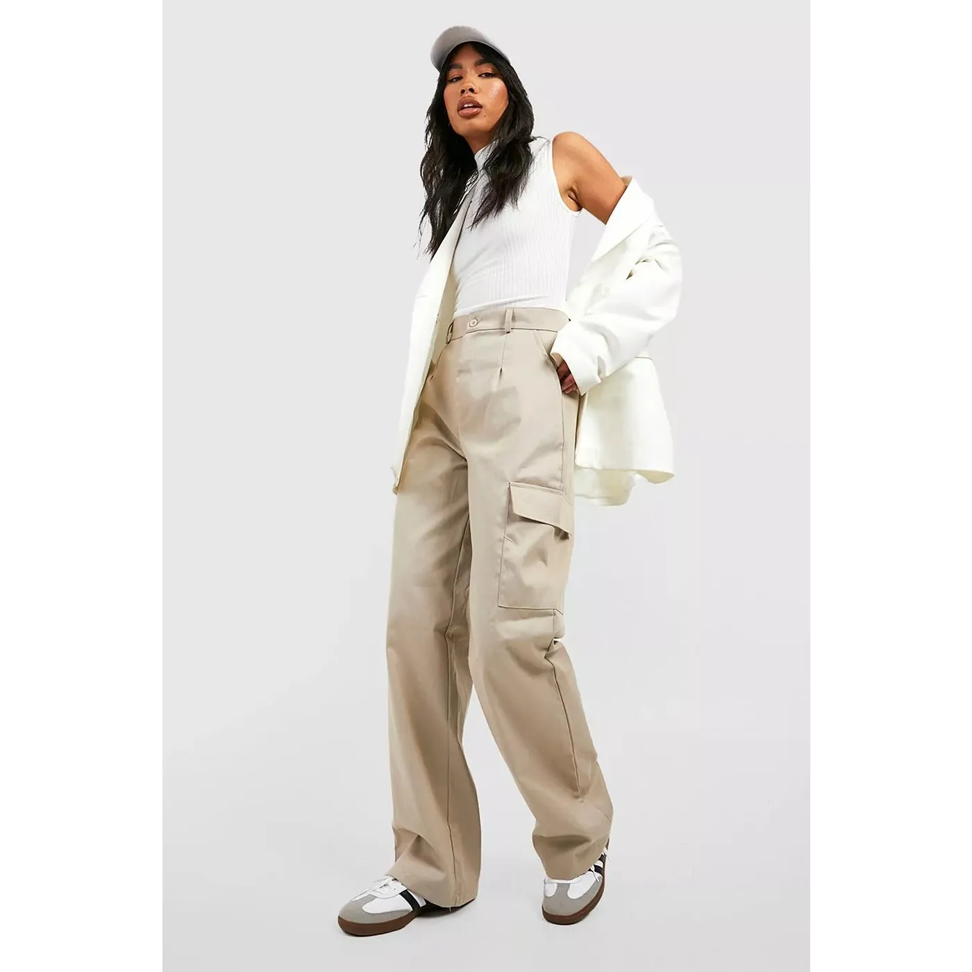 Light Beige High Waisted Cargo Trousers