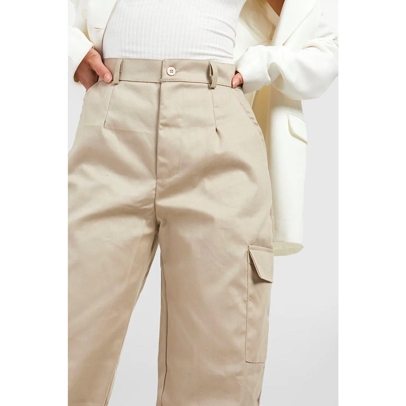 Light Beige High Waisted Cargo Trousers