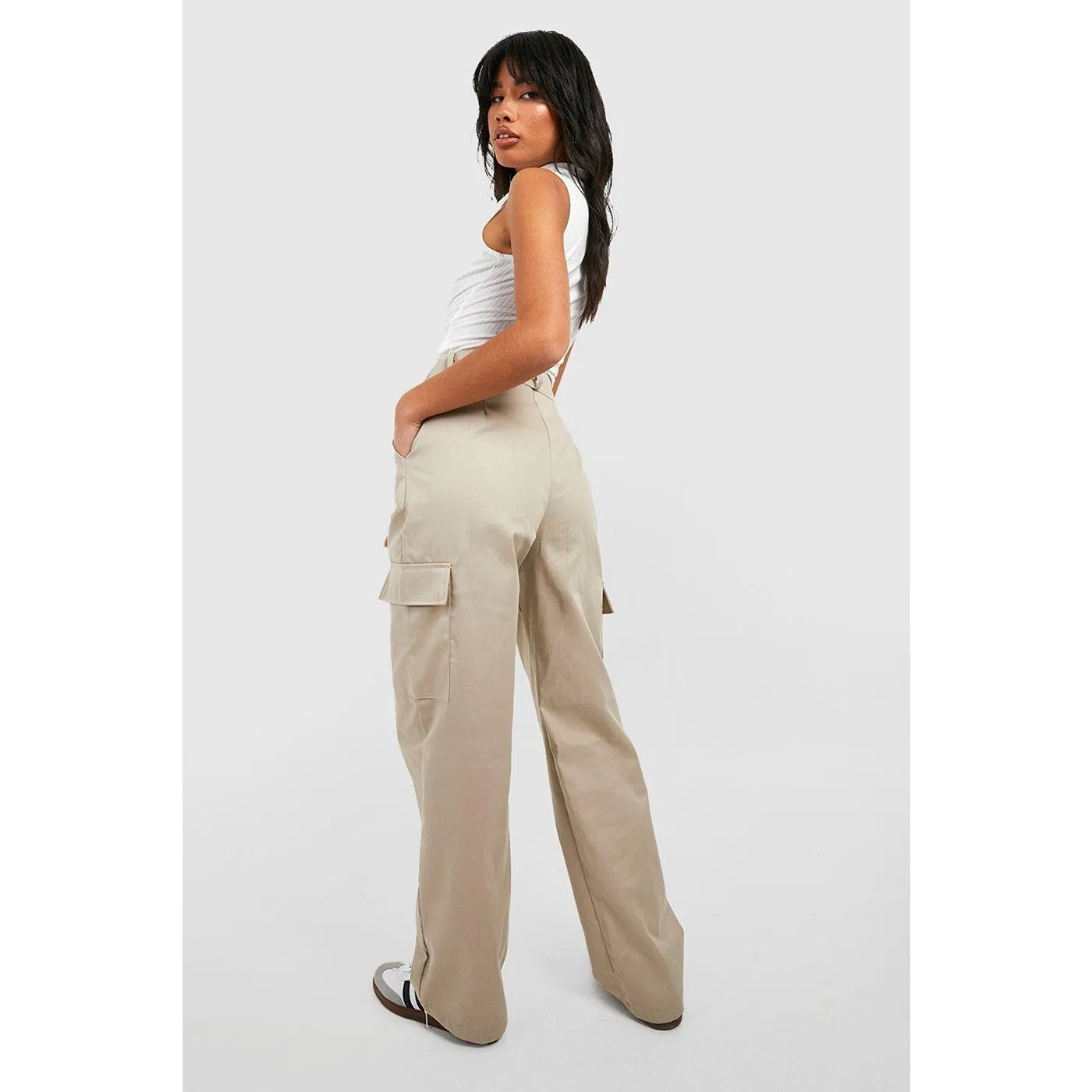 Light Beige High Waisted Cargo Trousers