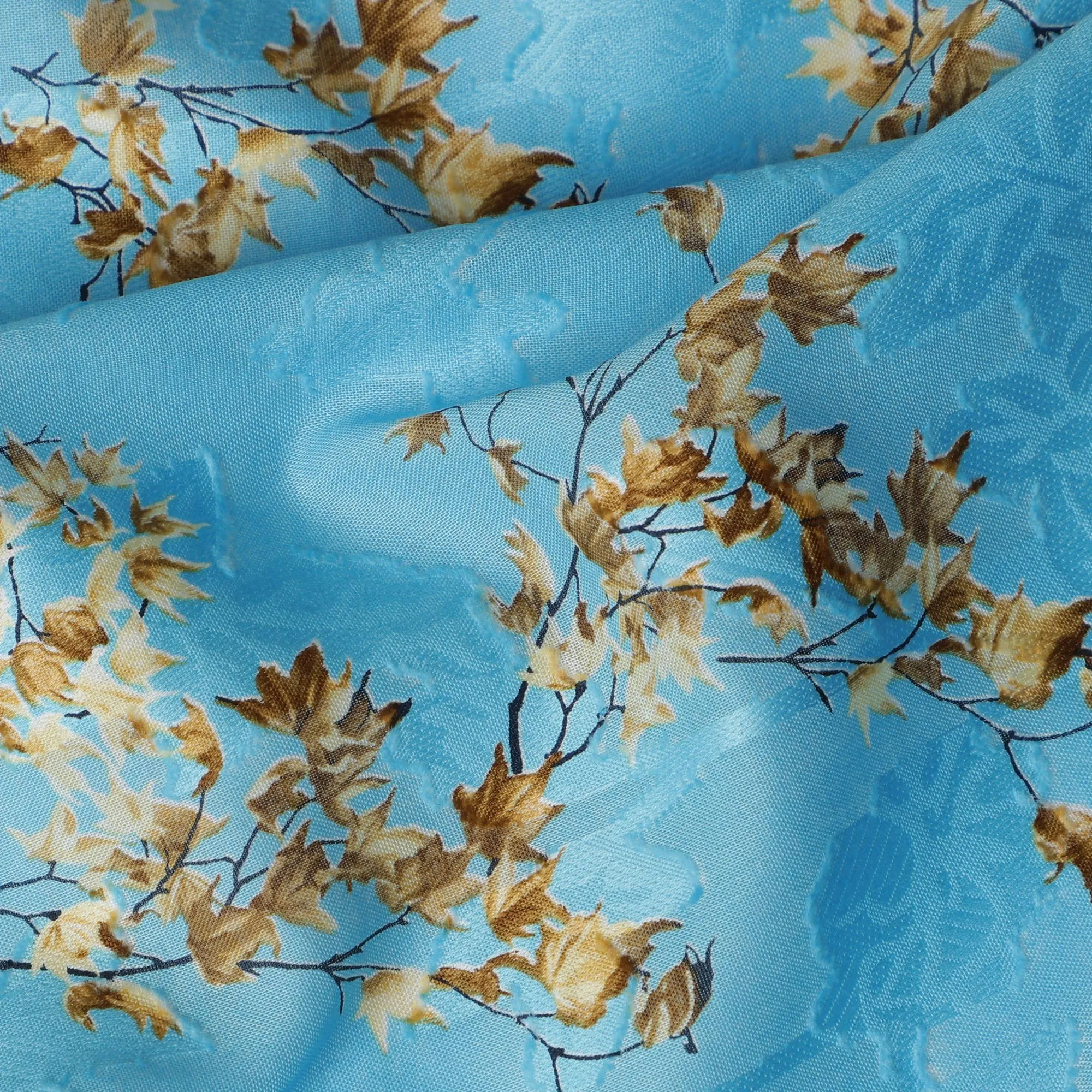 Light Blue Japanese Cotton Voile Fabric, Delicate Brown & Cream Leaf Print, 110 cm Width-D20913