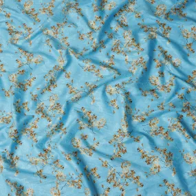 Light Blue Japanese Cotton Voile Fabric, Delicate Brown & Cream Leaf Print, 110 cm Width-D20913