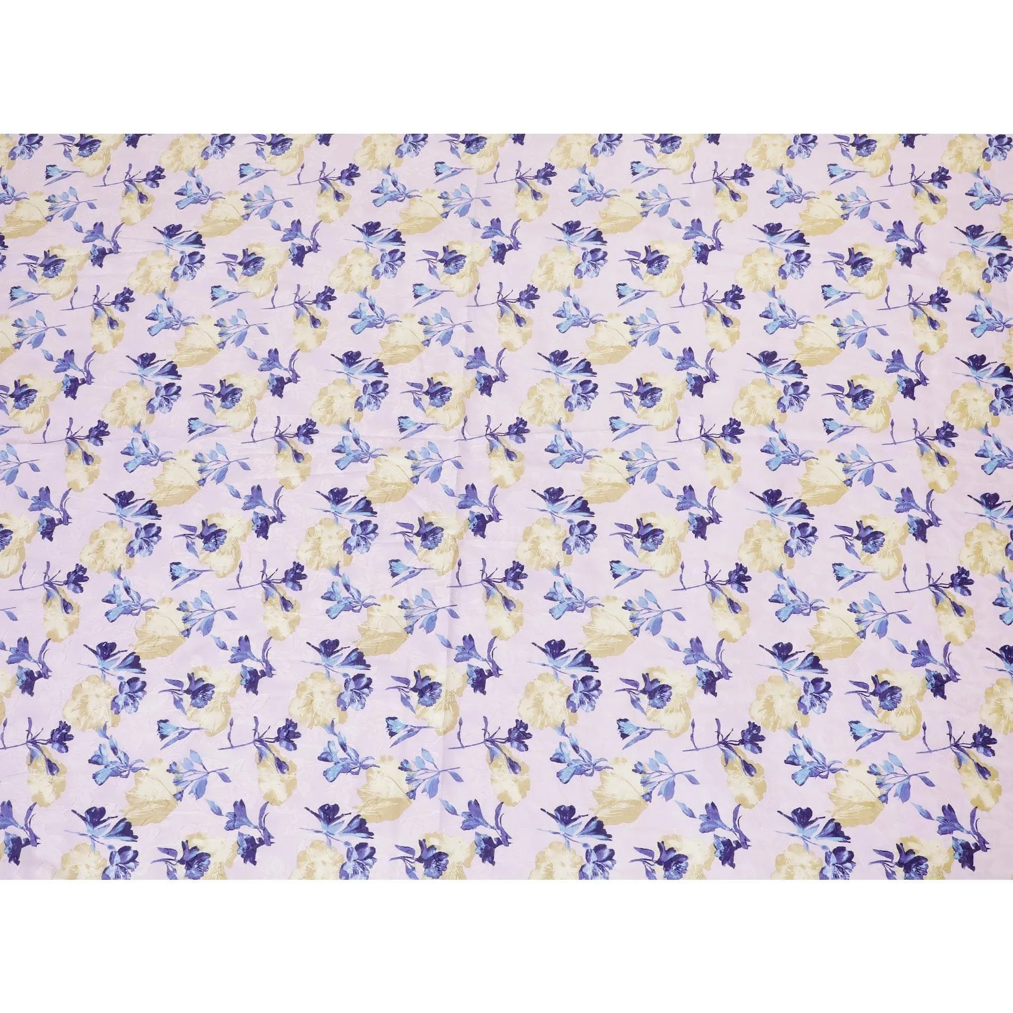 Light lilac uragiri cotton voile fabric with purple, baby blue and  sand beige print in floral design-D7334