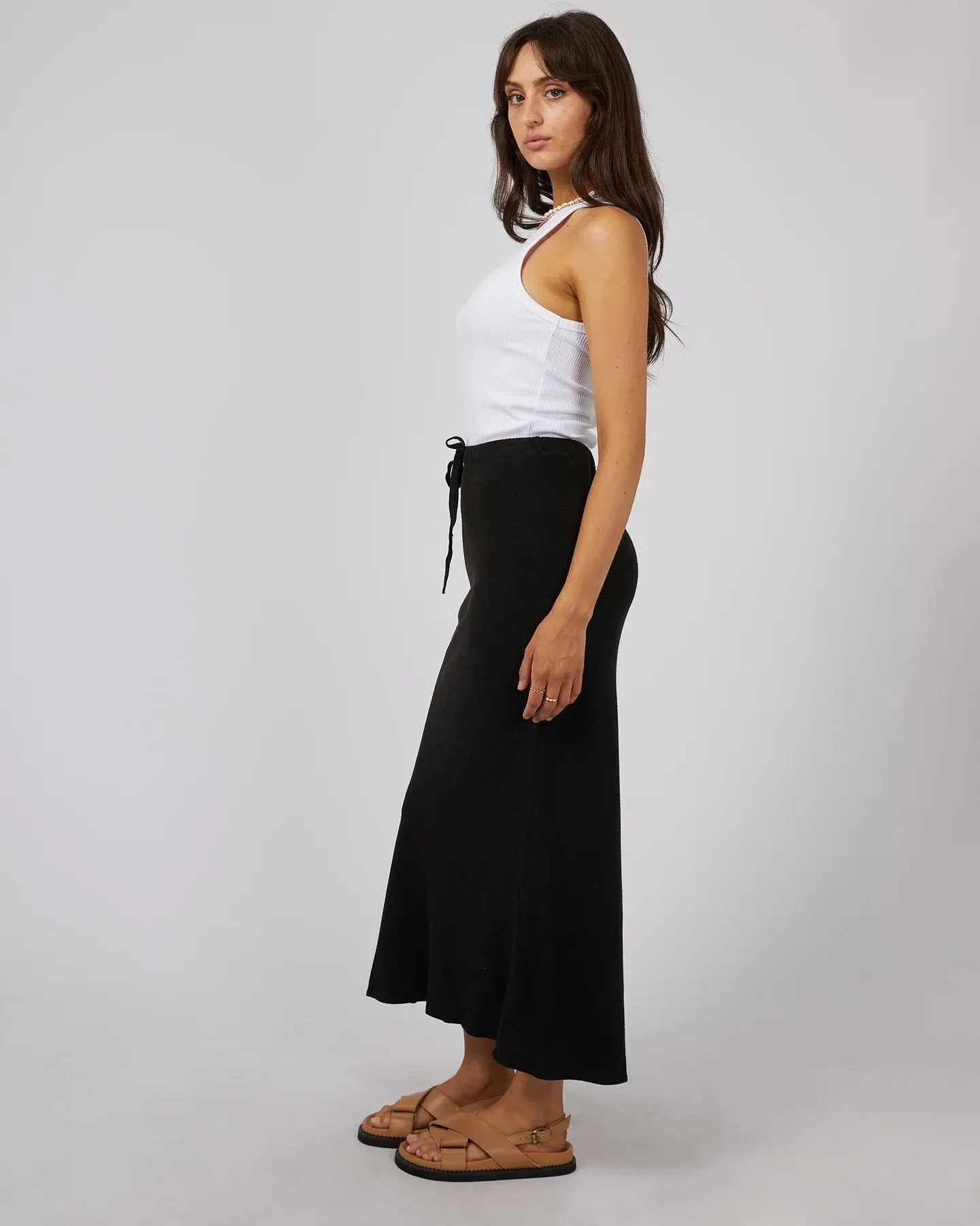 Luxe Linen Maxi Skirt - Black