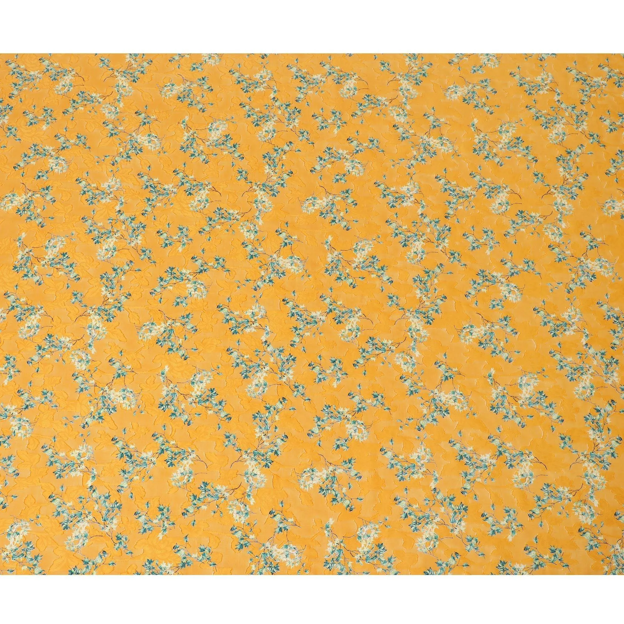 Malta orange uragiri cotton voile fabric with same tone jacquard having forest green and black print in floral design-D14331