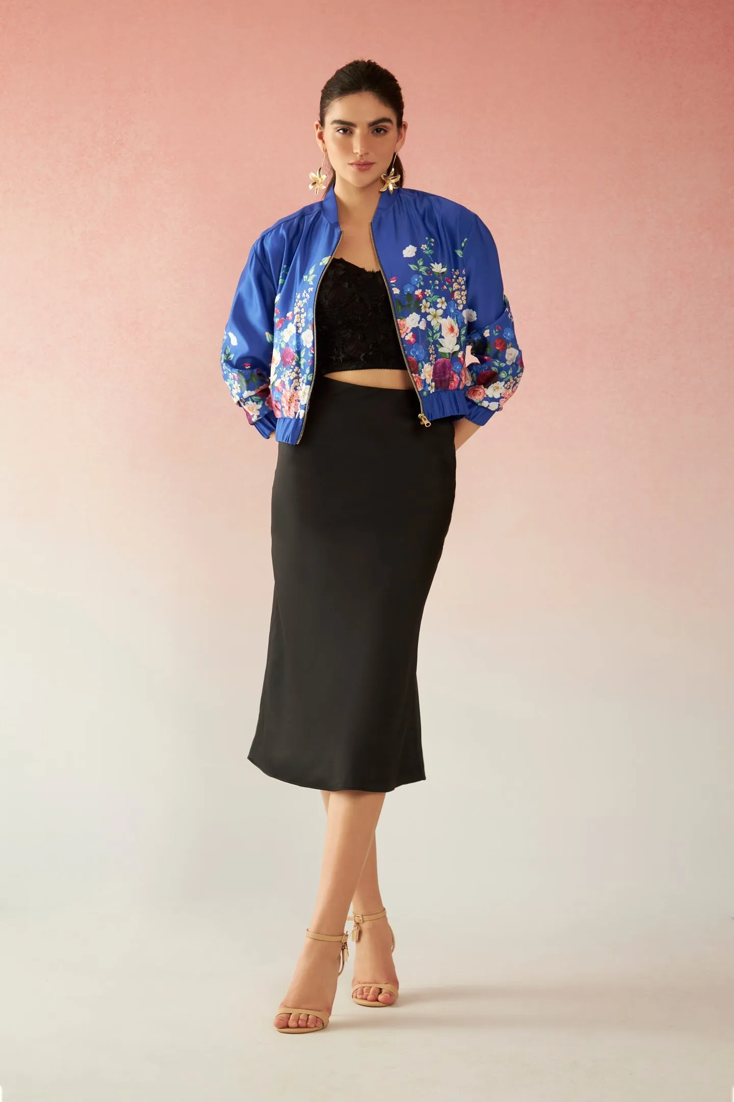 Margot|Floral Satin Bomber